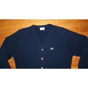 Vintage Izod Lacoste Blue Cardigan Sweater M USA Made Orlon Acrylic Preppy Logo